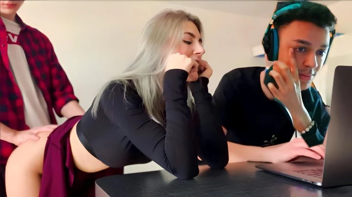 Taking Advantage Of The Fact That Sasha Is So Busy With The Computer, Marinka Sucked His Friend In The Same Room 